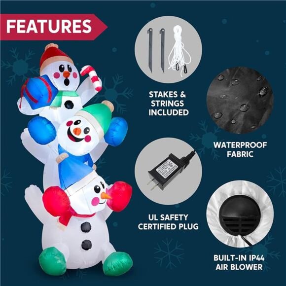 6 FT Christmas Inflatable Stacked Snowman with Build-in LEDs Blow Up Inflatable - Picture 6 of 8